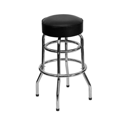 Double Ring Chrome Barstool with Black Seat