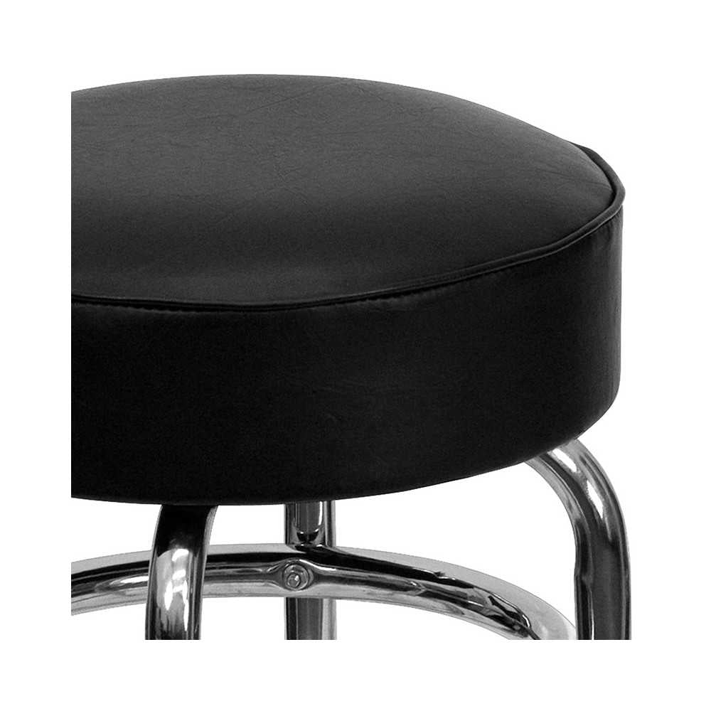 Double Ring Chrome Barstool with Black Seat