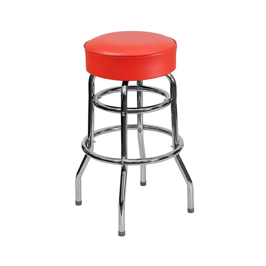 Double Ring Chrome Barstool with Red Seat