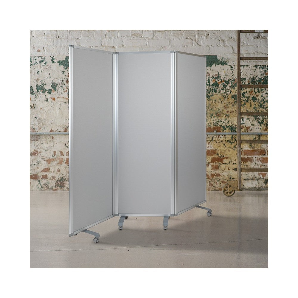 Double Sided Mobile Magnetic Whiteboard/Cloth Partition with Lockable Casters, 72"H x 24"W (3 sections included)