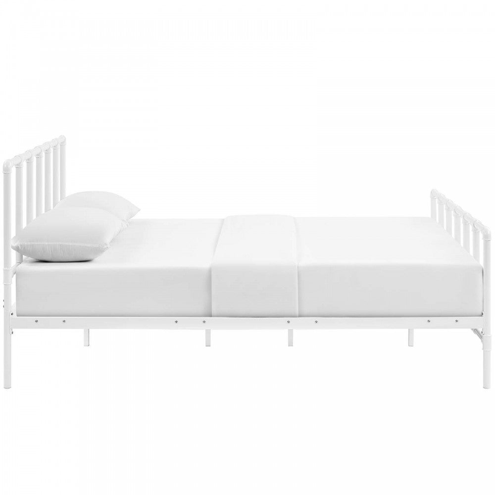 Dower Queen Stainless Steel Bed, White