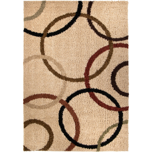 Orian Impressions Shag Circle Design Bisque 63"X90"