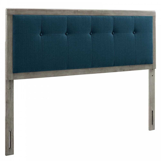 Draper Tufted Full Fabric and Wood Headboard, Gray Azure