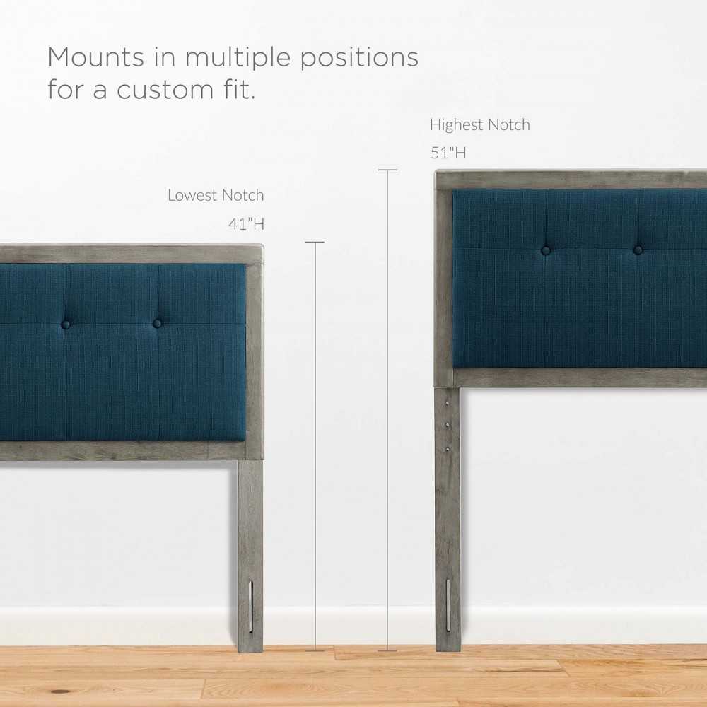 Draper Tufted Full Fabric and Wood Headboard, Gray Azure