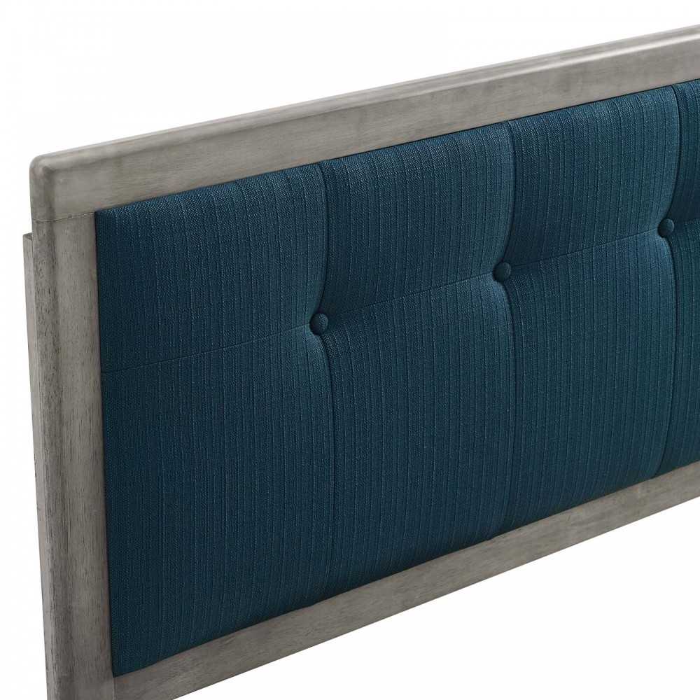 Draper Tufted Full Fabric and Wood Headboard, Gray Azure