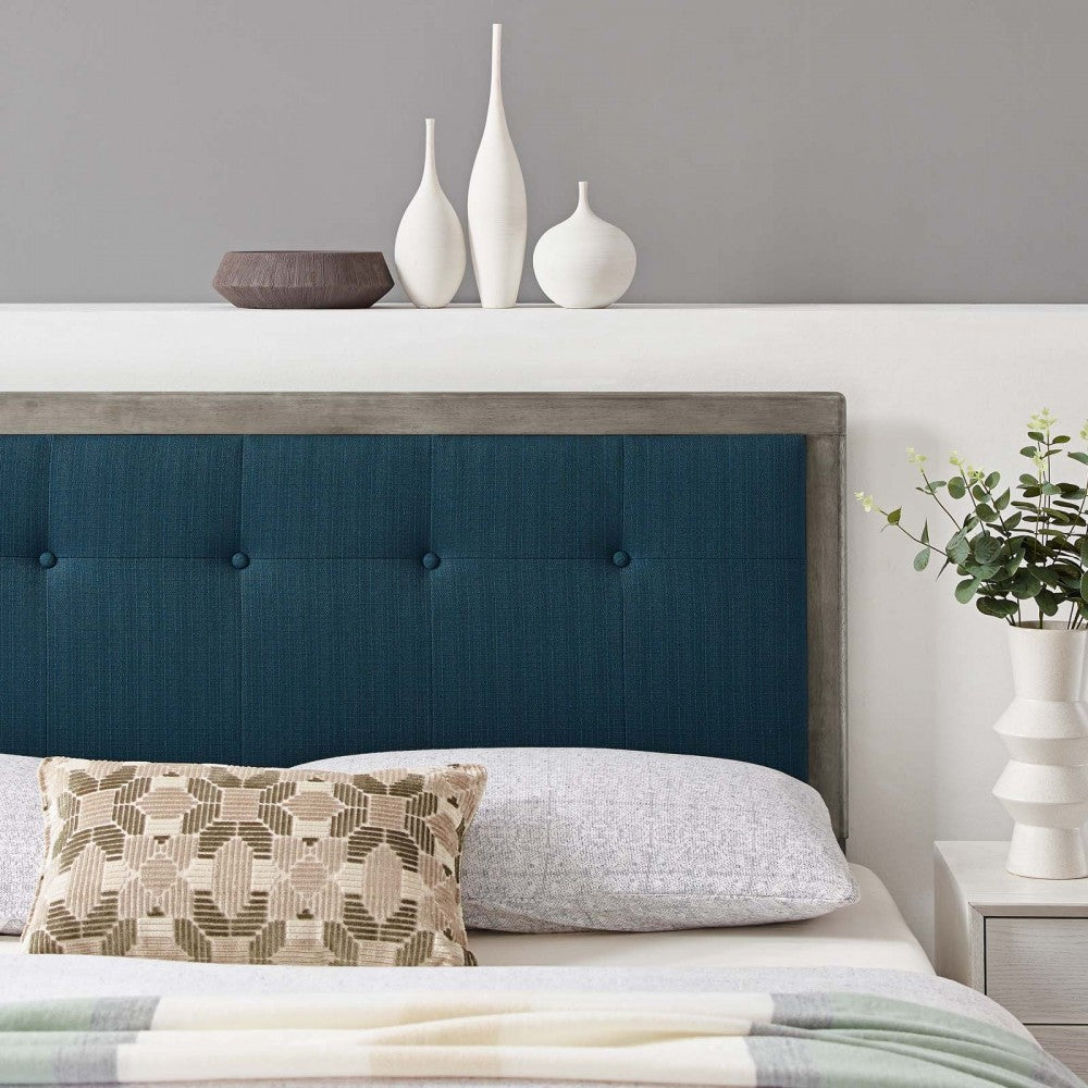 Draper Tufted Full Fabric and Wood Headboard, Gray Azure