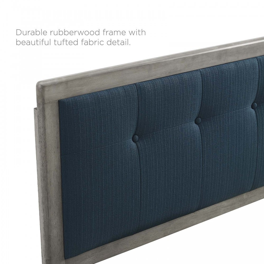 Draper Tufted Full Fabric and Wood Headboard, Gray Azure