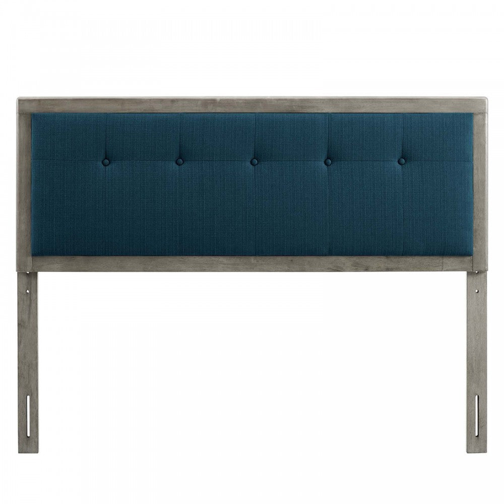 Draper Tufted Full Fabric and Wood Headboard, Gray Azure