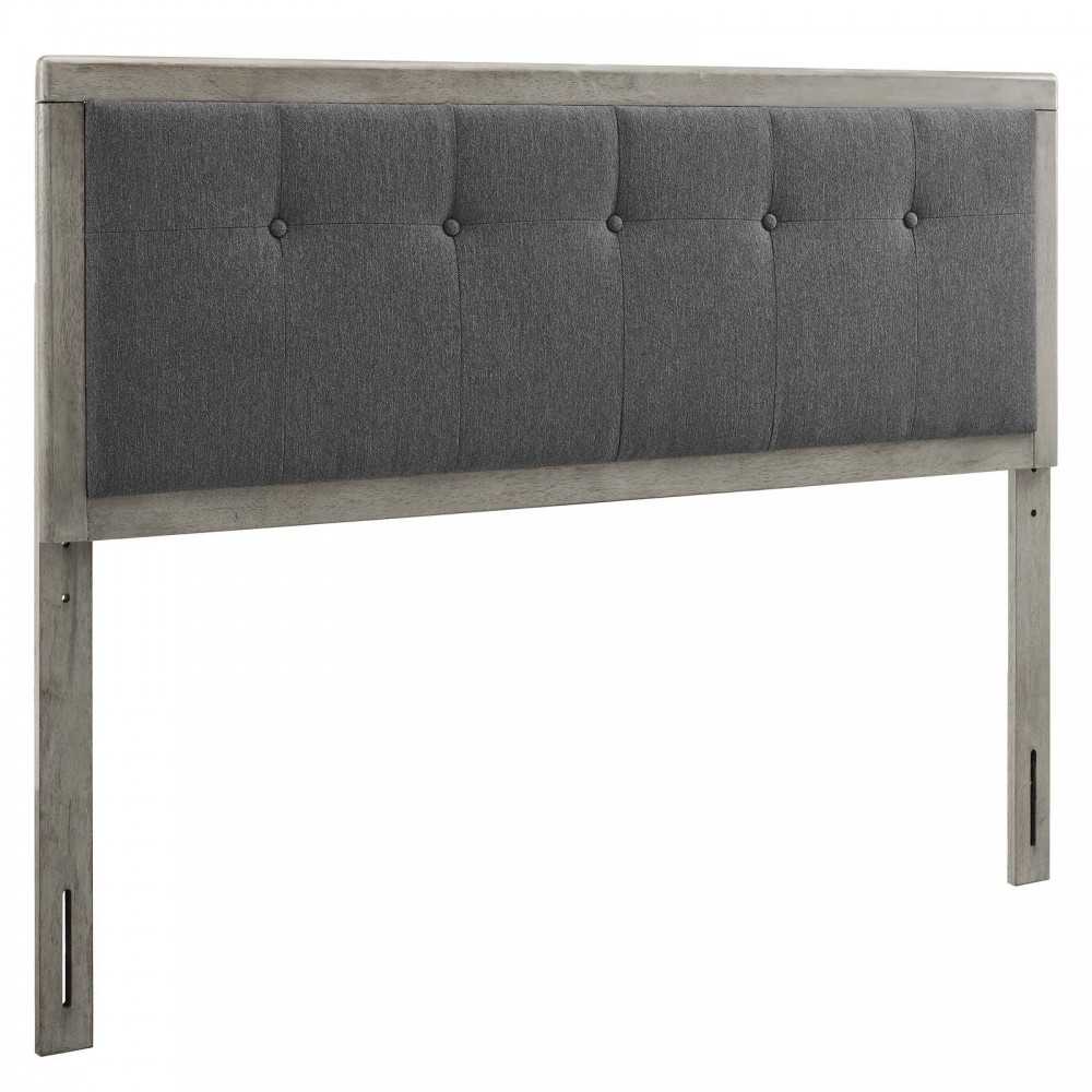 Draper Tufted Full Fabric and Wood Headboard, Gray Charcoal