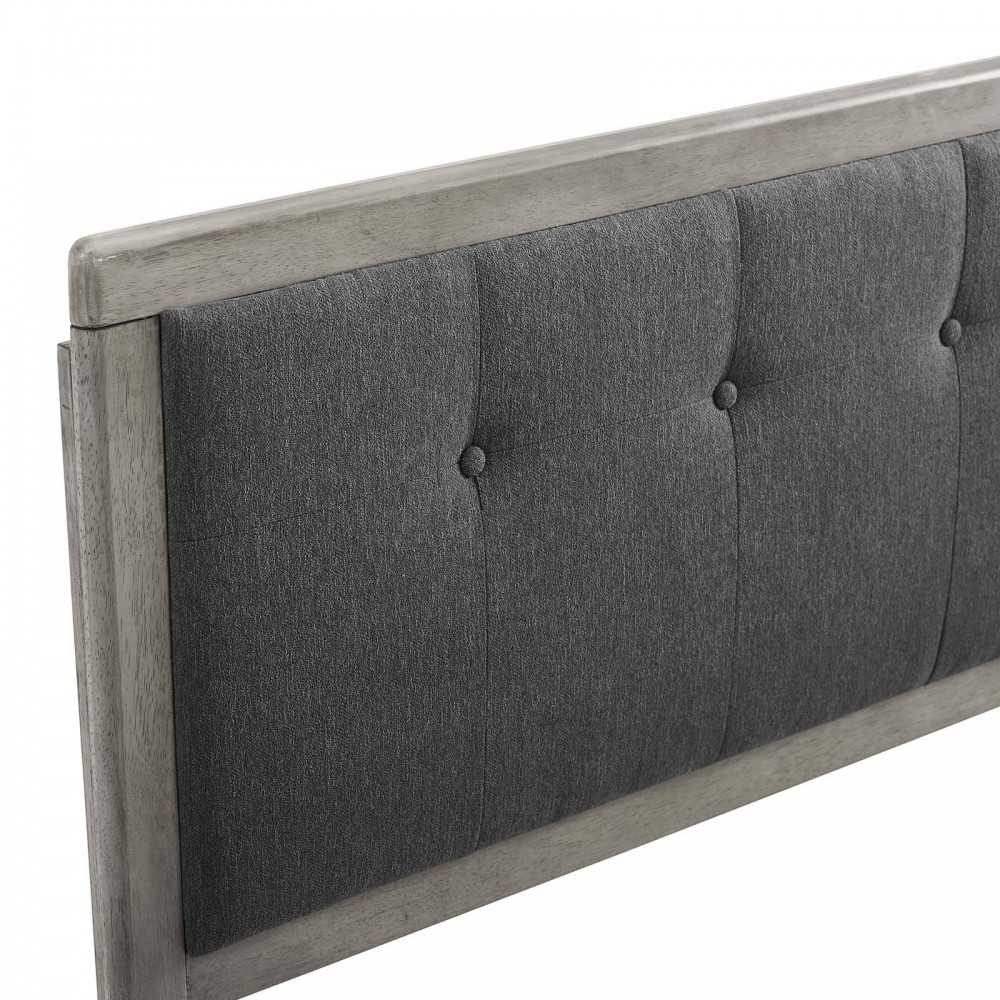 Draper Tufted Full Fabric and Wood Headboard, Gray Charcoal