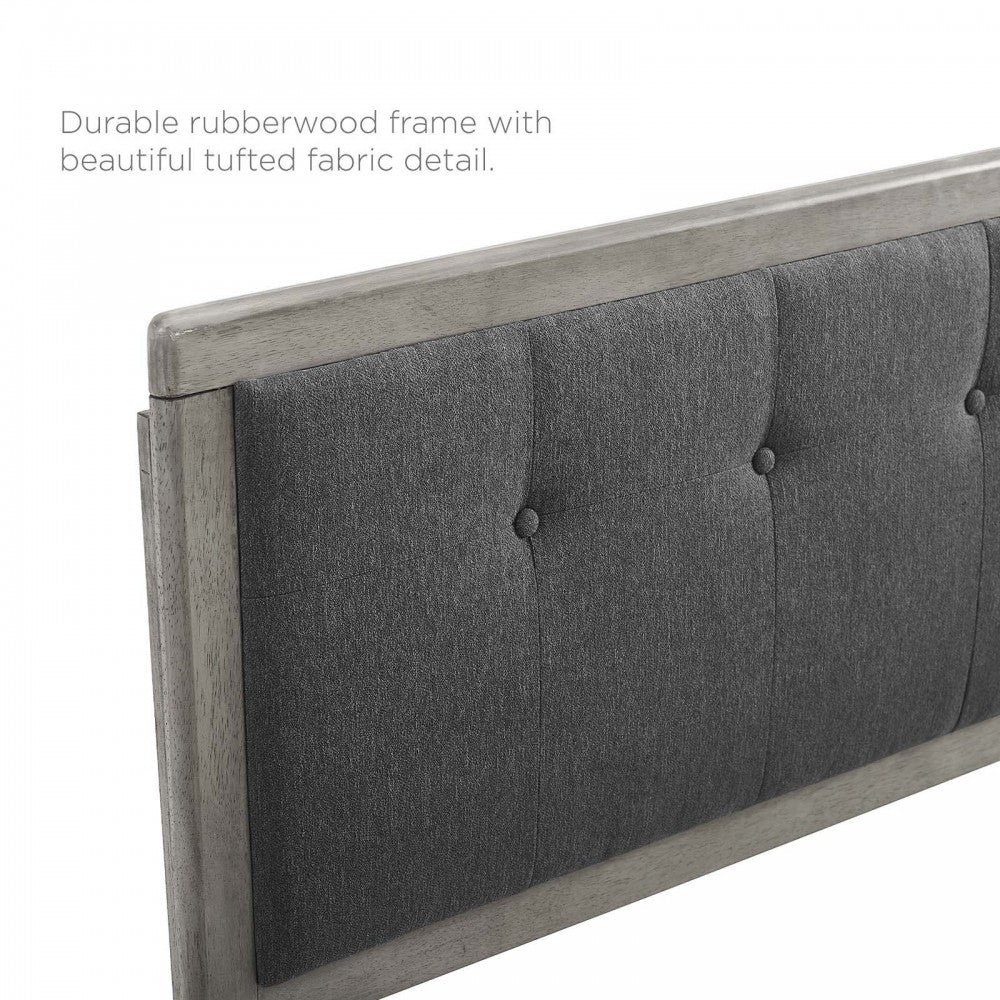 Draper Tufted Full Fabric and Wood Headboard, Gray Charcoal