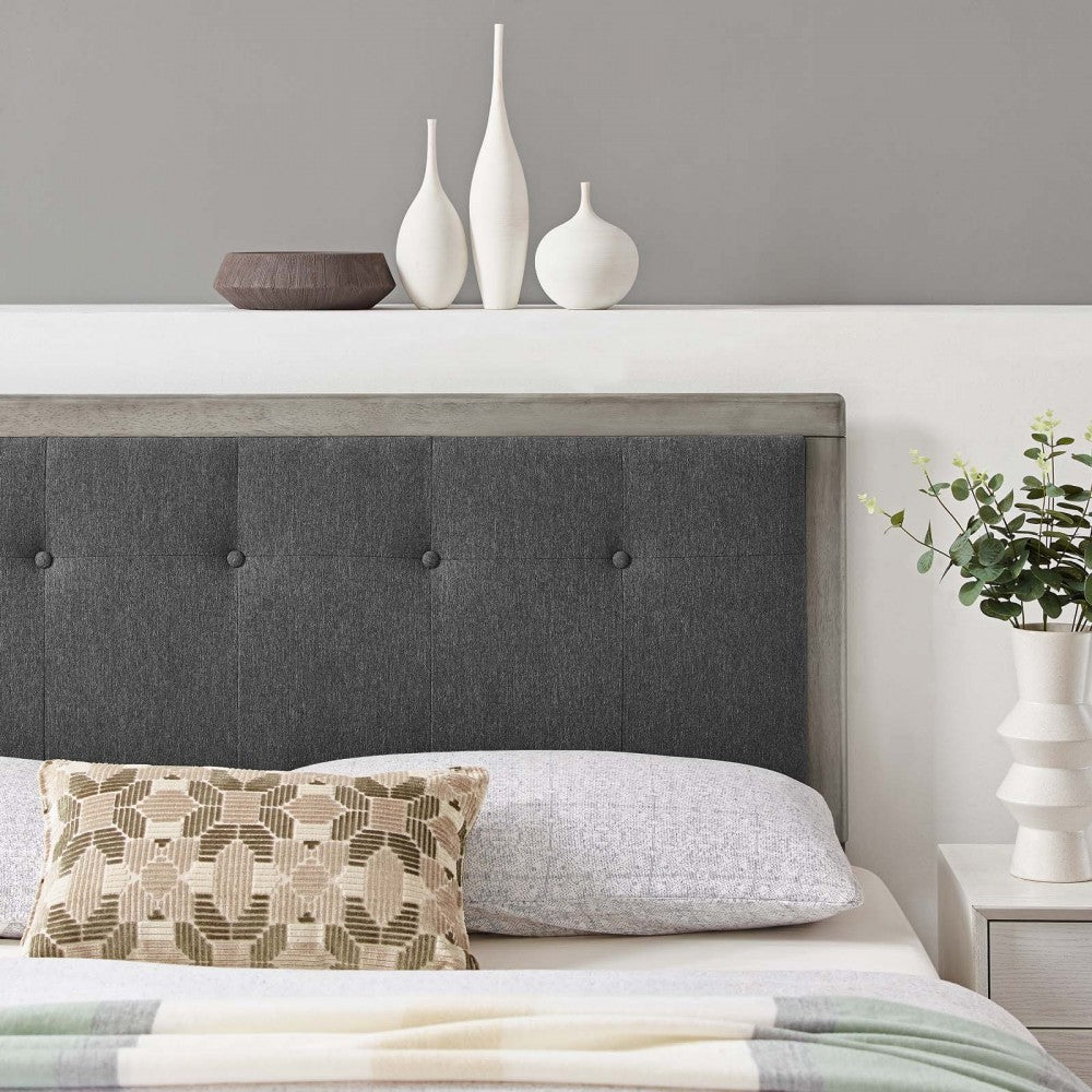 Draper Tufted Full Fabric and Wood Headboard, Gray Charcoal