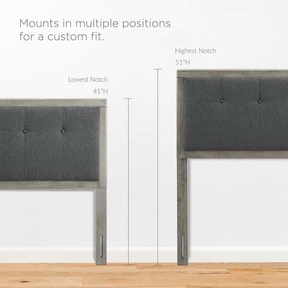 Draper Tufted Full Fabric and Wood Headboard, Gray Charcoal