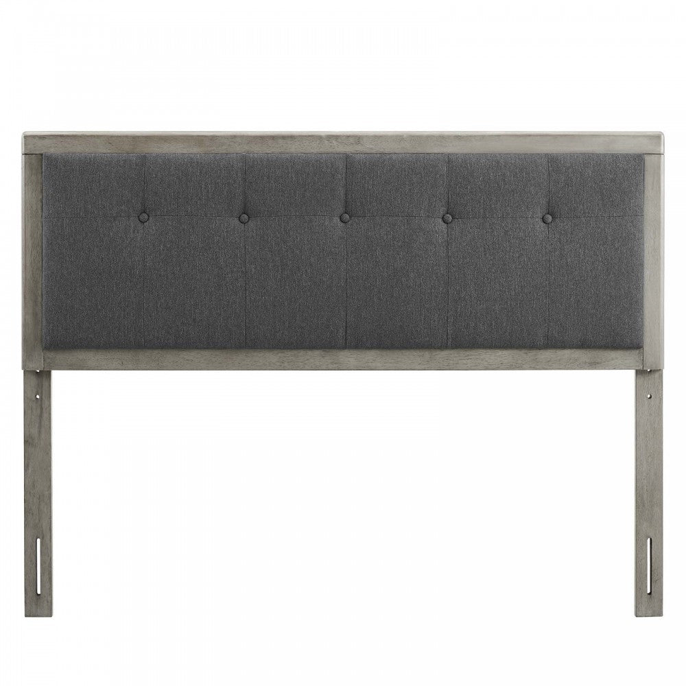 Draper Tufted Full Fabric and Wood Headboard, Gray Charcoal