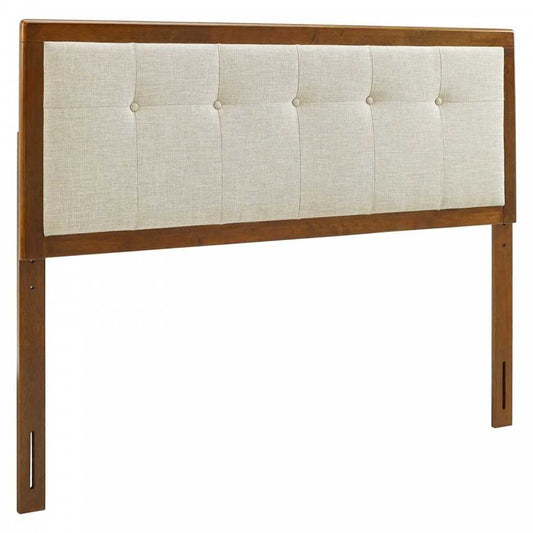 Draper Tufted Full Fabric and Wood Headboard, Walnut Beige