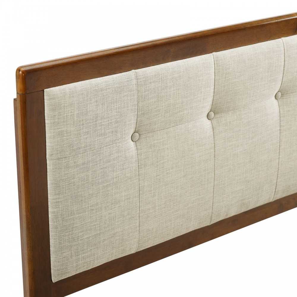 Draper Tufted Full Fabric and Wood Headboard, Walnut Beige