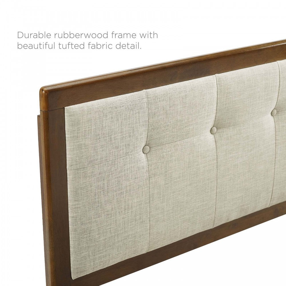 Draper Tufted Full Fabric and Wood Headboard, Walnut Beige