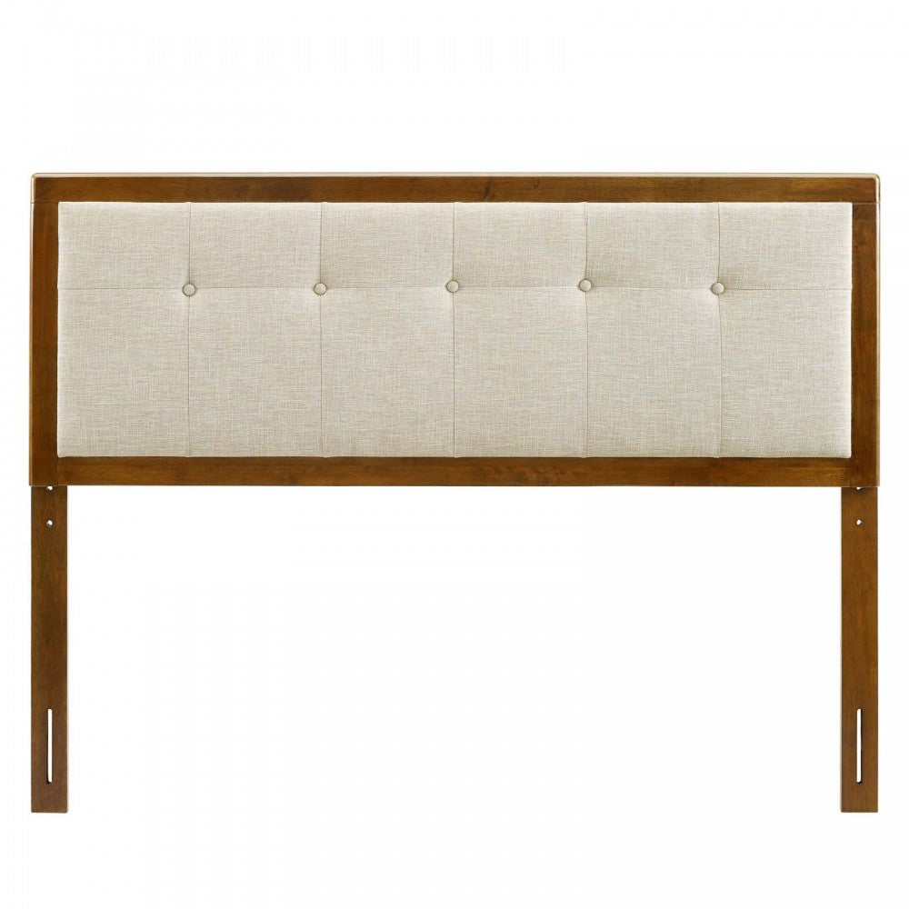 Draper Tufted Full Fabric and Wood Headboard, Walnut Beige