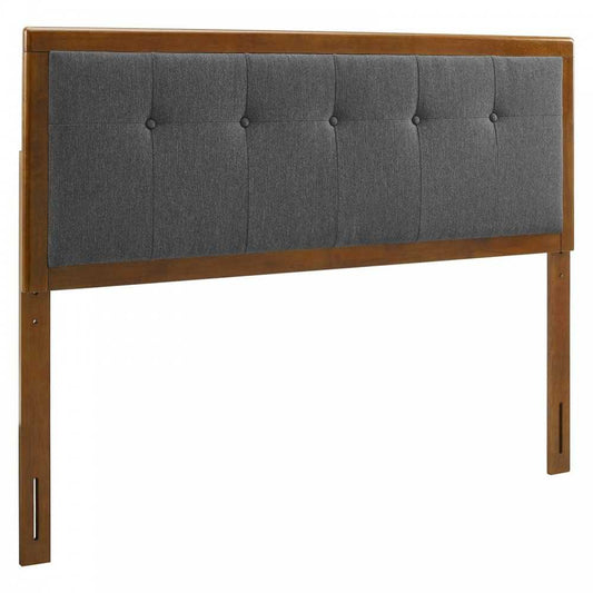 Draper Tufted Full Fabric and Wood Headboard, Walnut Charcoal