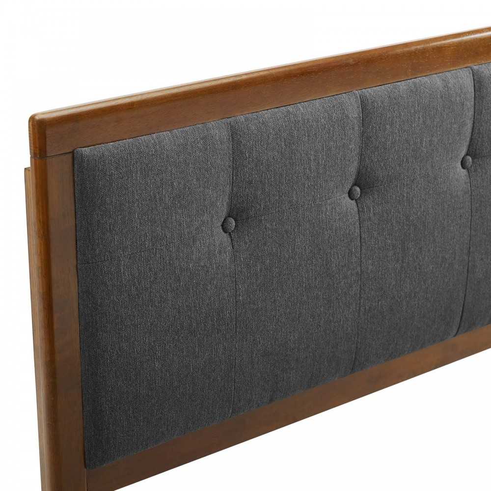 Draper Tufted Full Fabric and Wood Headboard, Walnut Charcoal