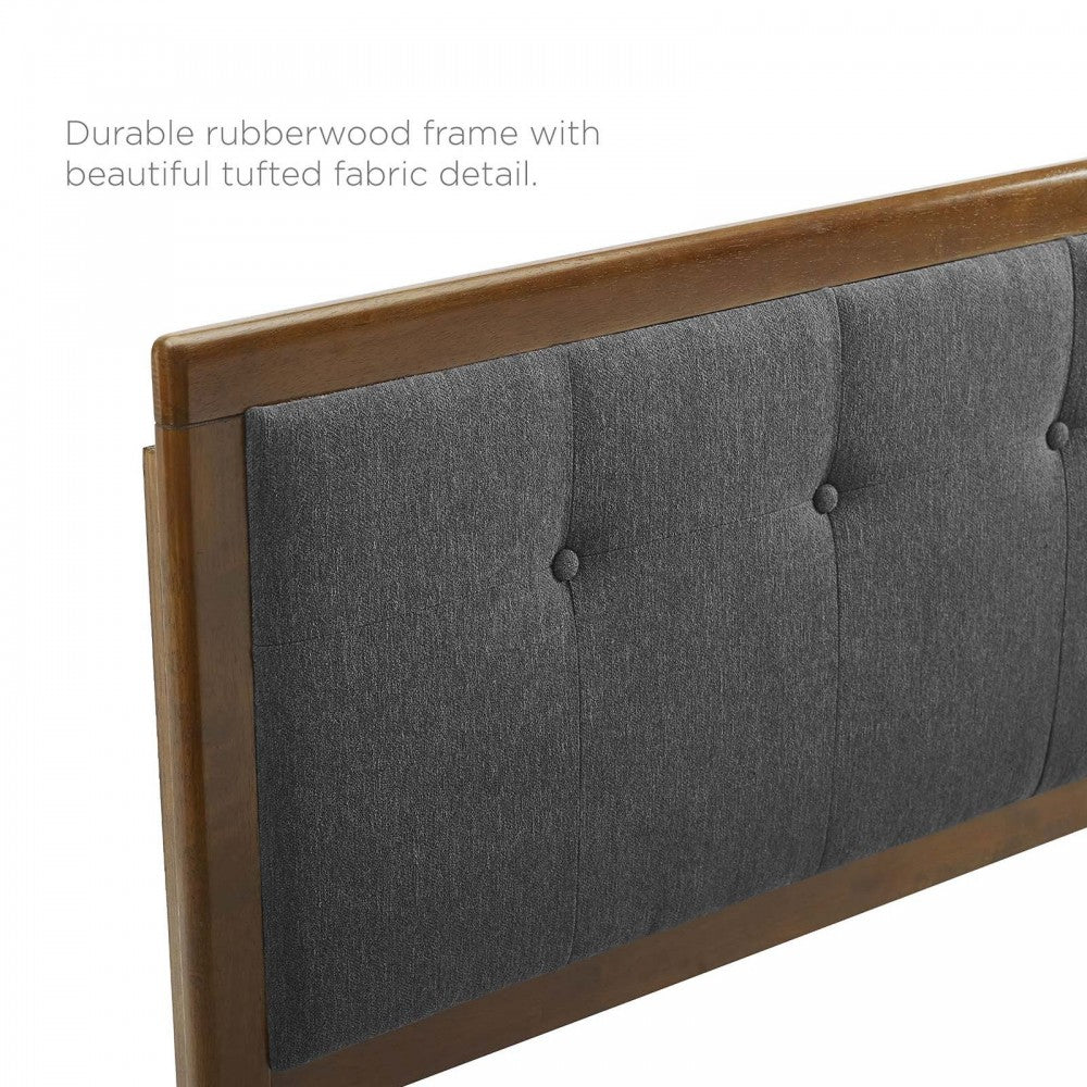 Draper Tufted King Fabric and Wood Headboard, Walnut Charcoal