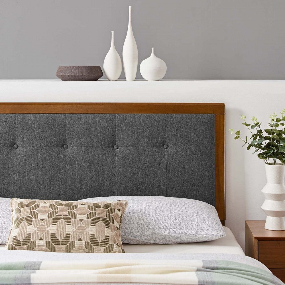 Draper Tufted King Fabric and Wood Headboard, Walnut Charcoal