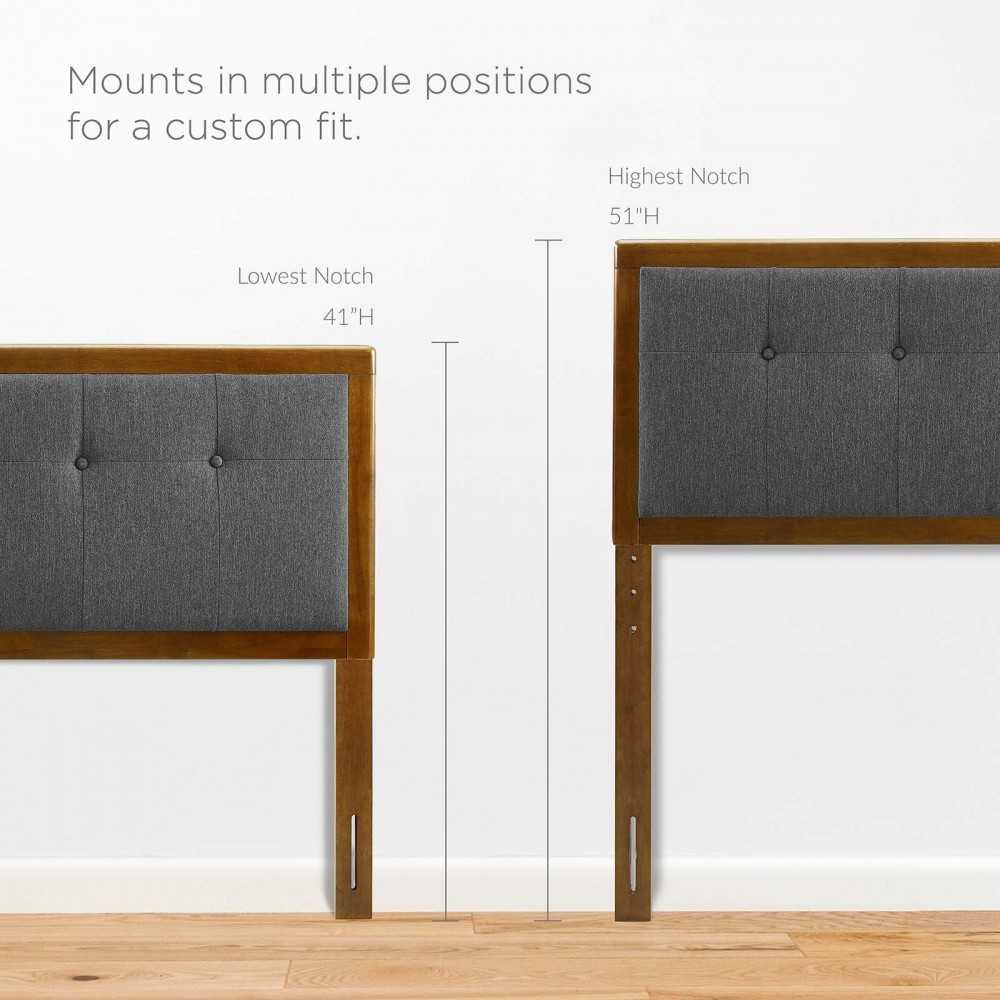 Draper Tufted King Fabric and Wood Headboard, Walnut Charcoal