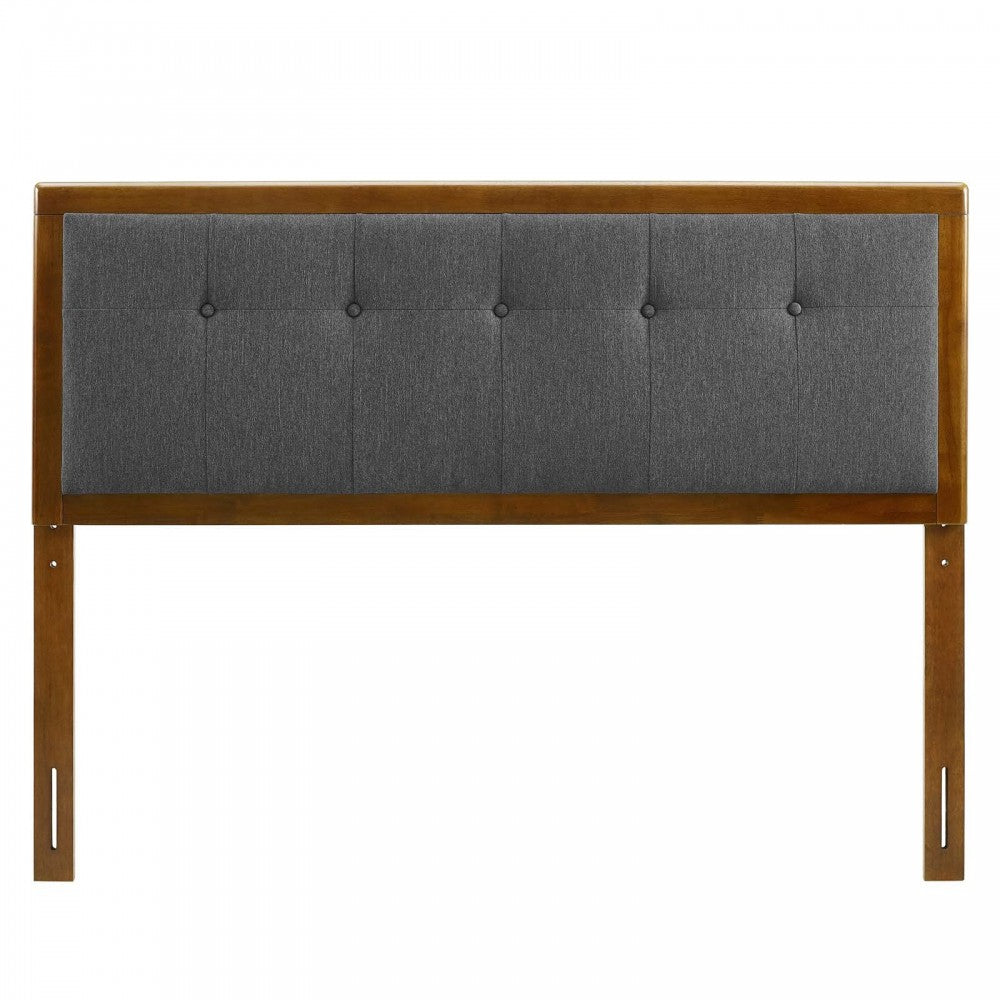 Draper Tufted King Fabric and Wood Headboard, Walnut Charcoal