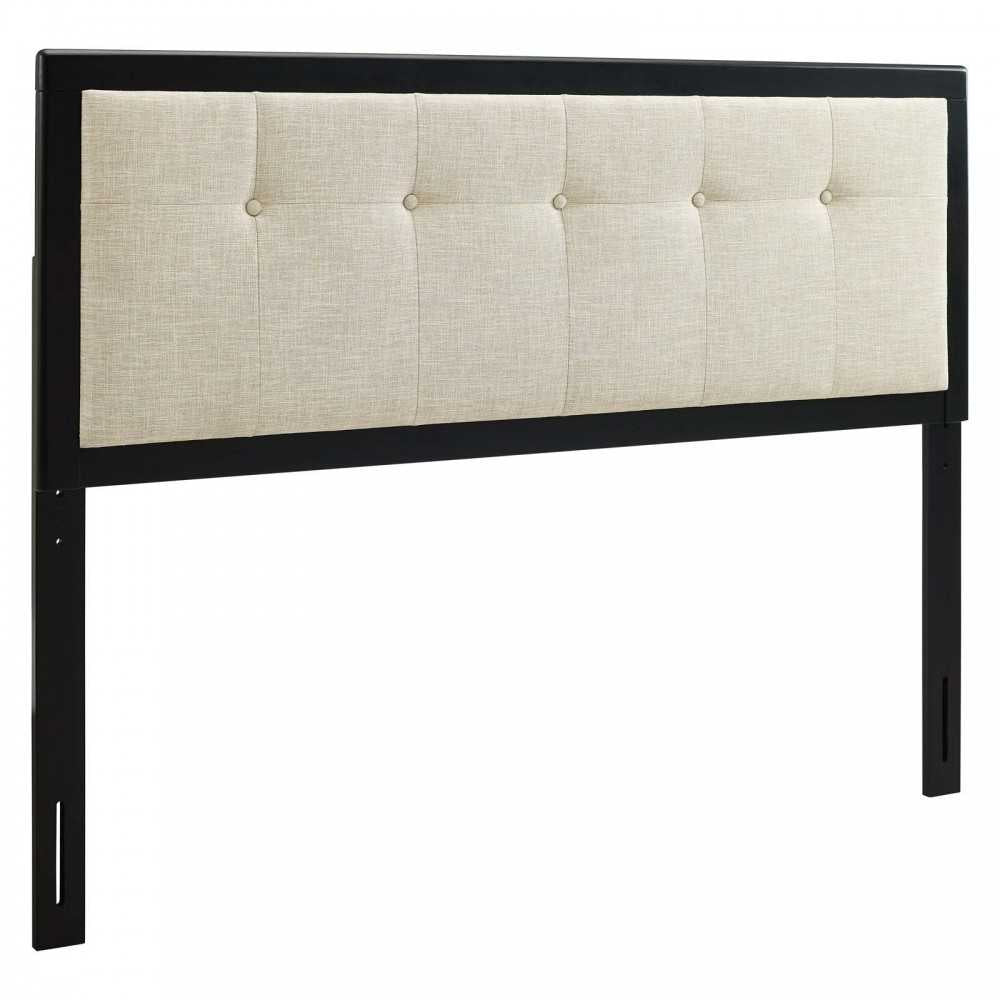 Draper Tufted King Fabric and Wood Headboard, Black Beige