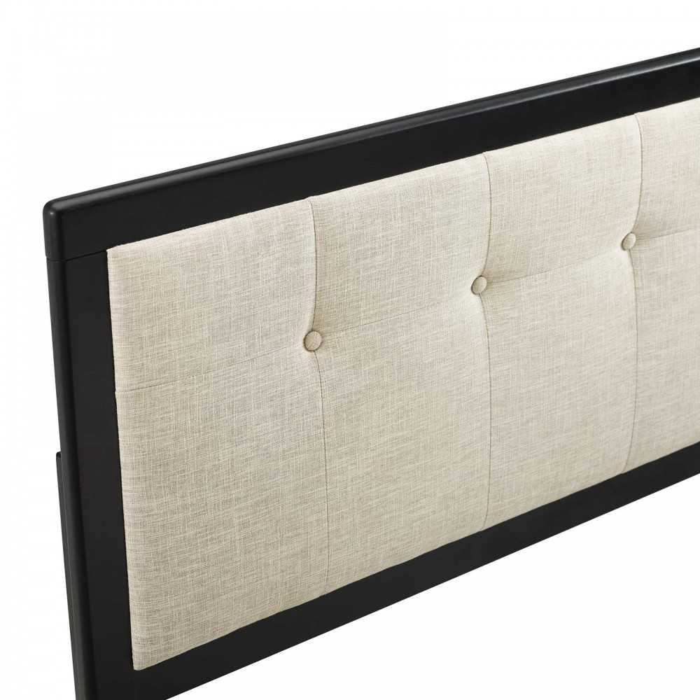 Draper Tufted King Fabric and Wood Headboard, Black Beige