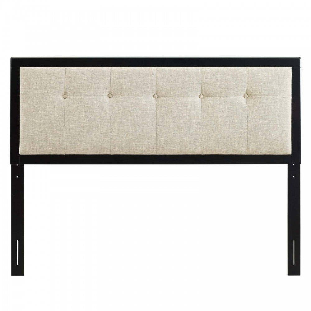 Draper Tufted King Fabric and Wood Headboard, Black Beige