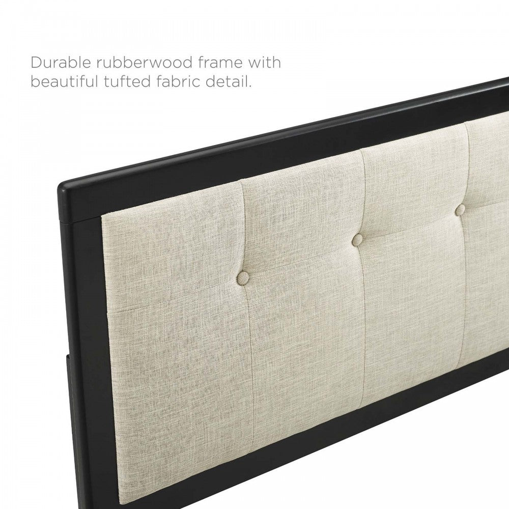 Draper Tufted King Fabric and Wood Headboard, Black Beige