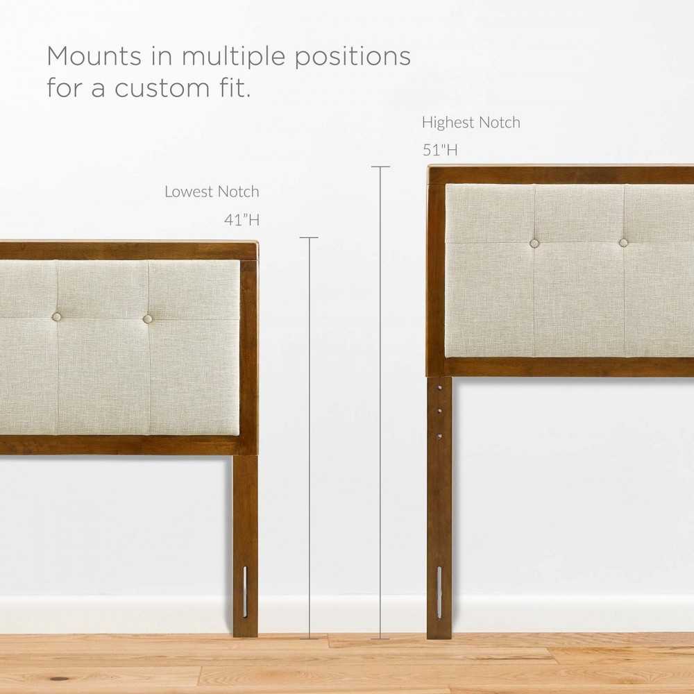 Draper Tufted Twin Fabric and Wood Headboard, Walnut Beige