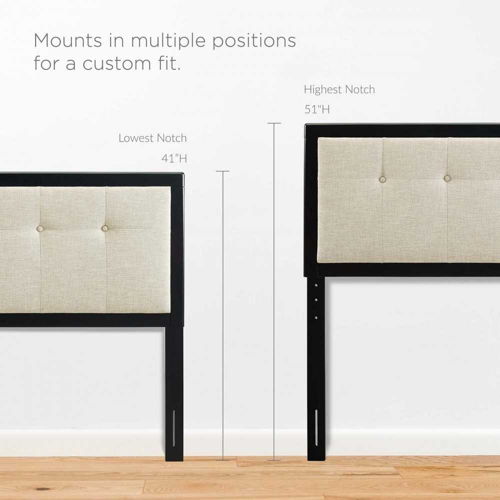 Draper Tufted Twin Fabric and Wood Headboard, Black Beige