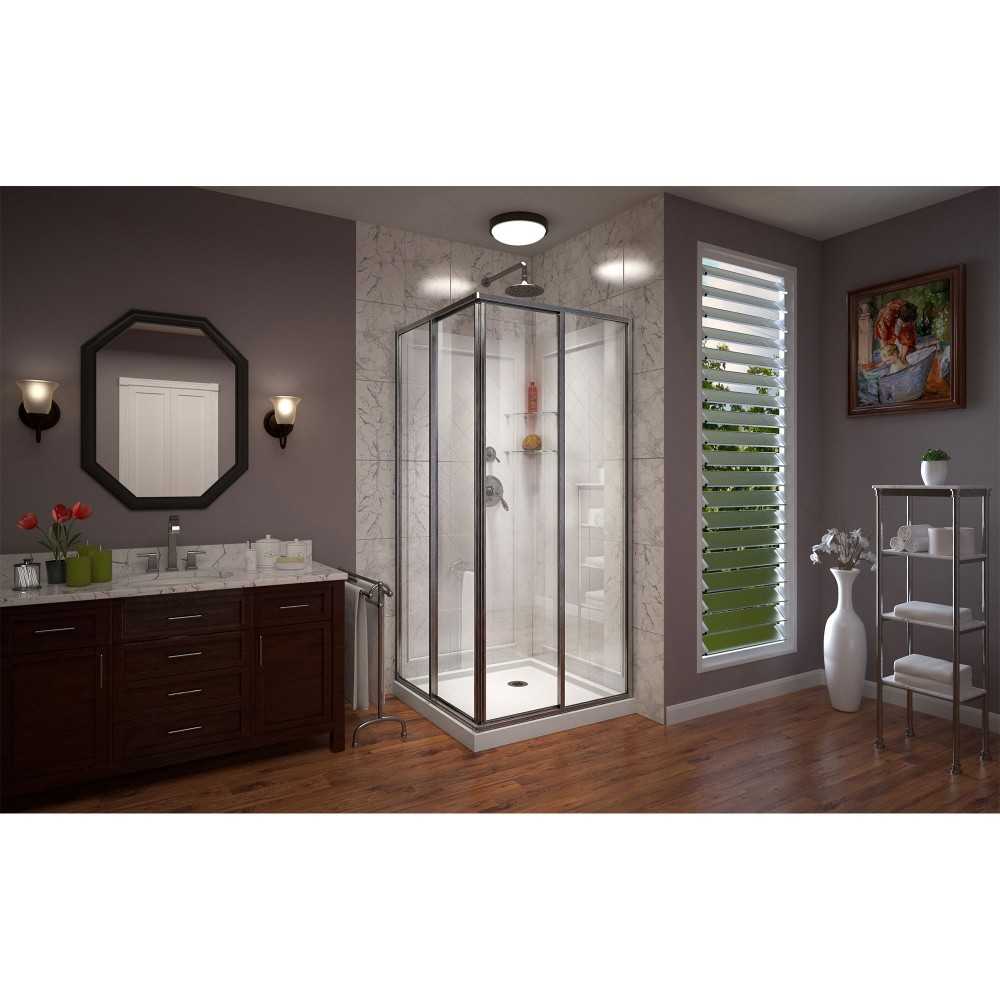 DreamLine Cornerview 36x36x76 3/4 Framed Sliding Shower Enclosure in Brushed Nickel with White Acrylic Kit