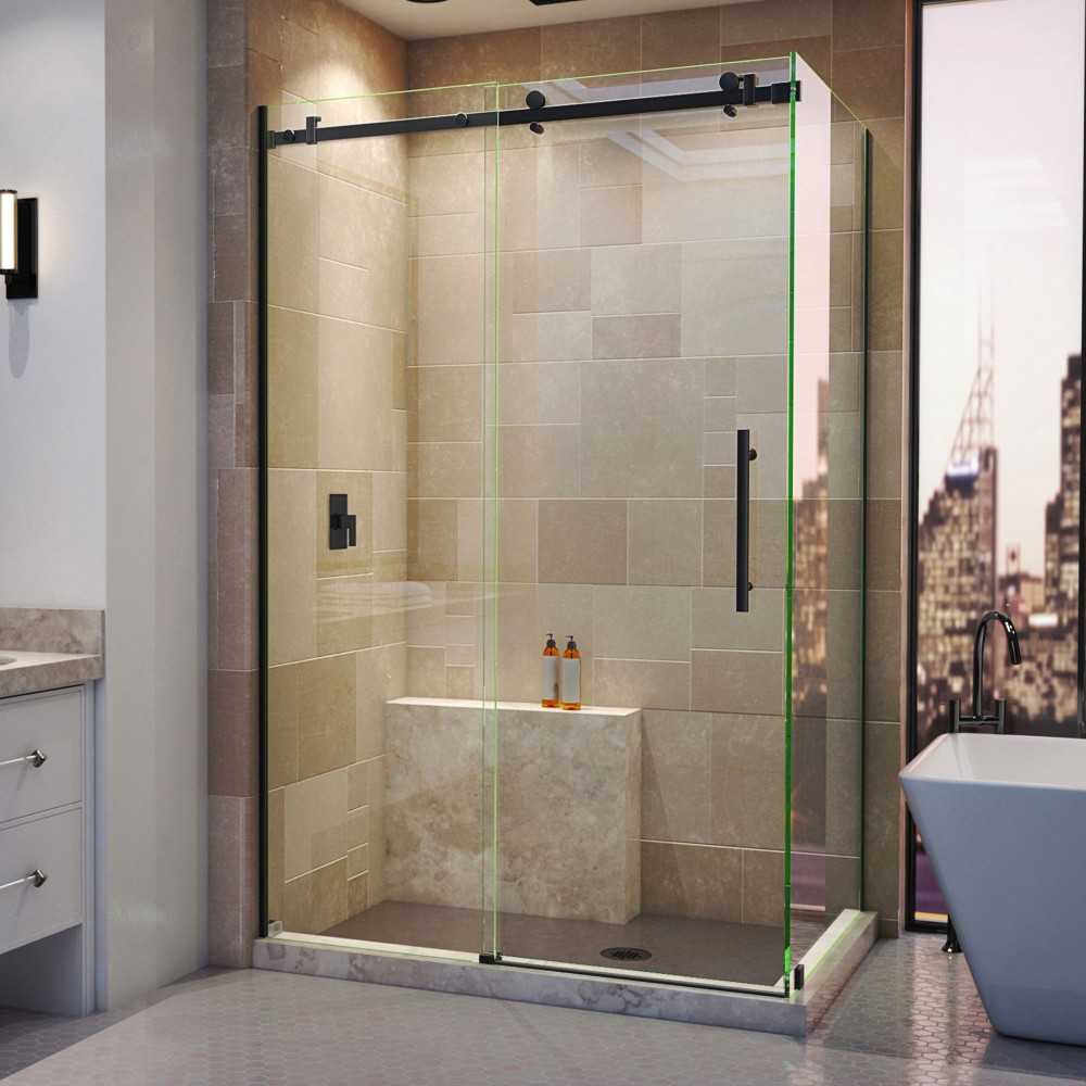 DreamLine Enigma Air 34 3/4x48 3/8x76 Frameless Sliding Shower Enclosure in Satin Black