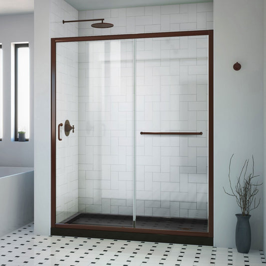 DreamLine Infinity-Z 36x60x74 3/4 Clear Sliding Shower Door in Oil Rubbed Bronze, Right Drain Black Base