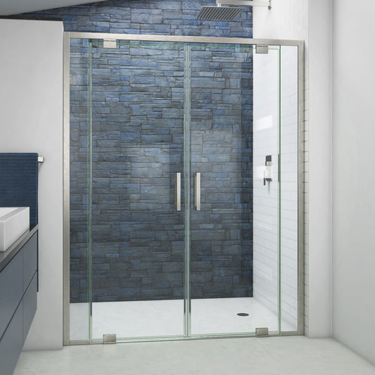 DreamLine Terrace 58x72 Semi-Frameless Pivot Shower Door in Brushed Nickel