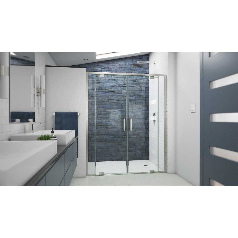 DreamLine Terrace 58x72 Semi-Frameless Pivot Shower Door in Brushed Nickel