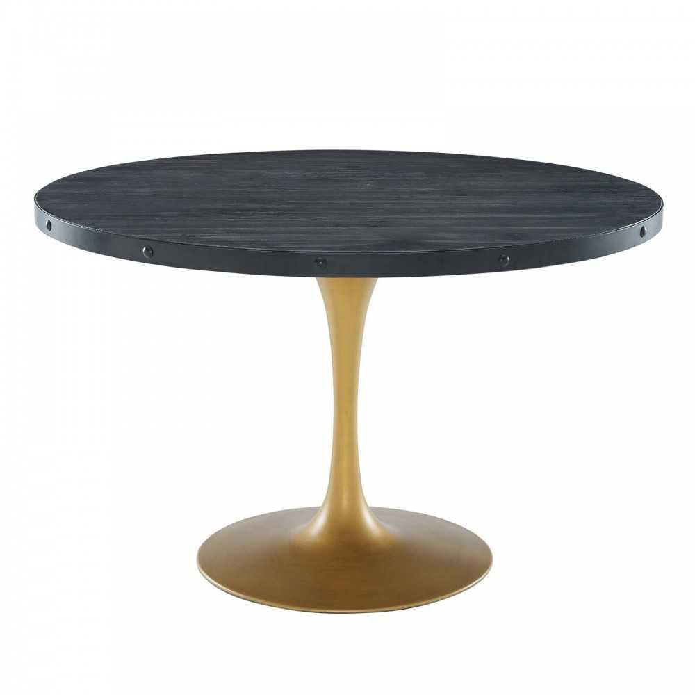 Drive 48" Round Wood Top Dining Table, Black Gold