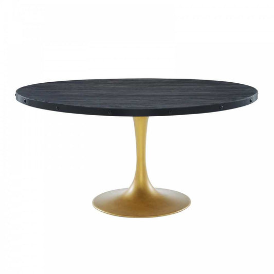 Drive 60" Round Wood Top Dining Table, Black Gold