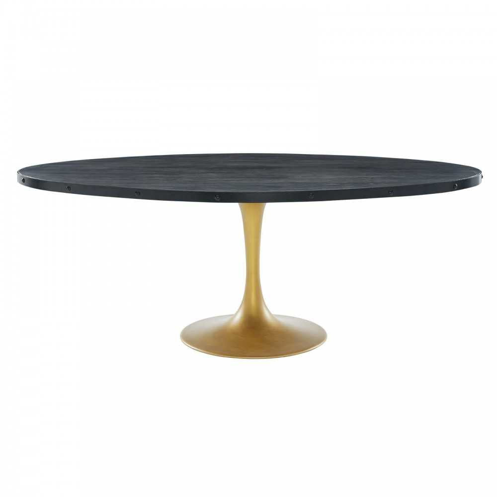 Drive 78" Oval Wood Top Dining Table, Black Gold