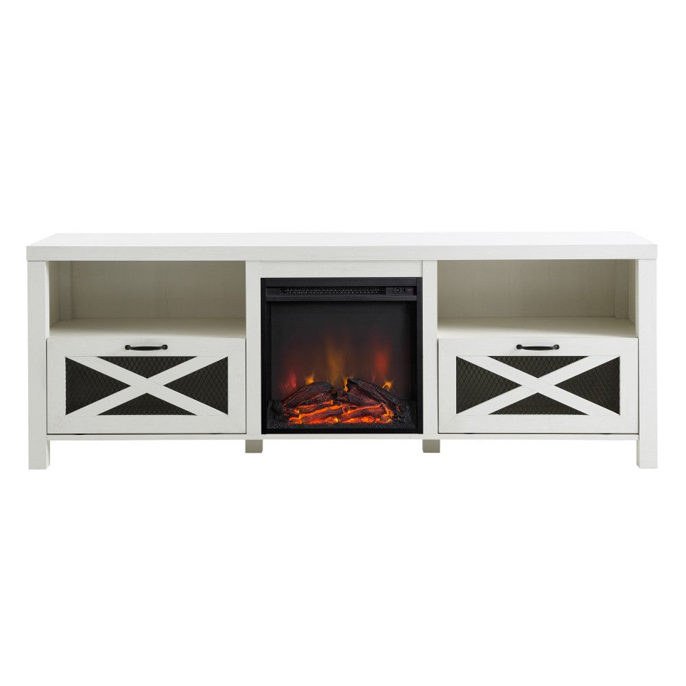 Drop Door Electric Fireplace TV Stand for TVs up to 80 Inches - Brushed White