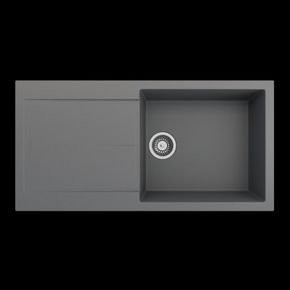 Dual-Mount 20 in. Single Bowl Granite Composite Kitchen Sink with Drain Board, Concrete Gray