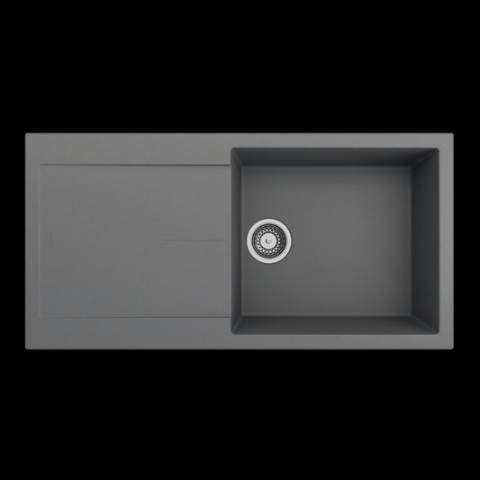 Dual-Mount 20 in. Single Bowl Granite Composite Kitchen Sink with Drain Board, Concrete Gray