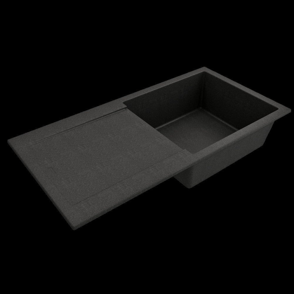Dual-Mount 20 in. Single Bowl Granite Composite Kitchen Sink with Drain Board, Metallic Black