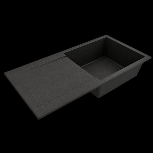 Dual-Mount 20 in. Single Bowl Granite Composite Kitchen Sink with Drain Board, Metallic Black