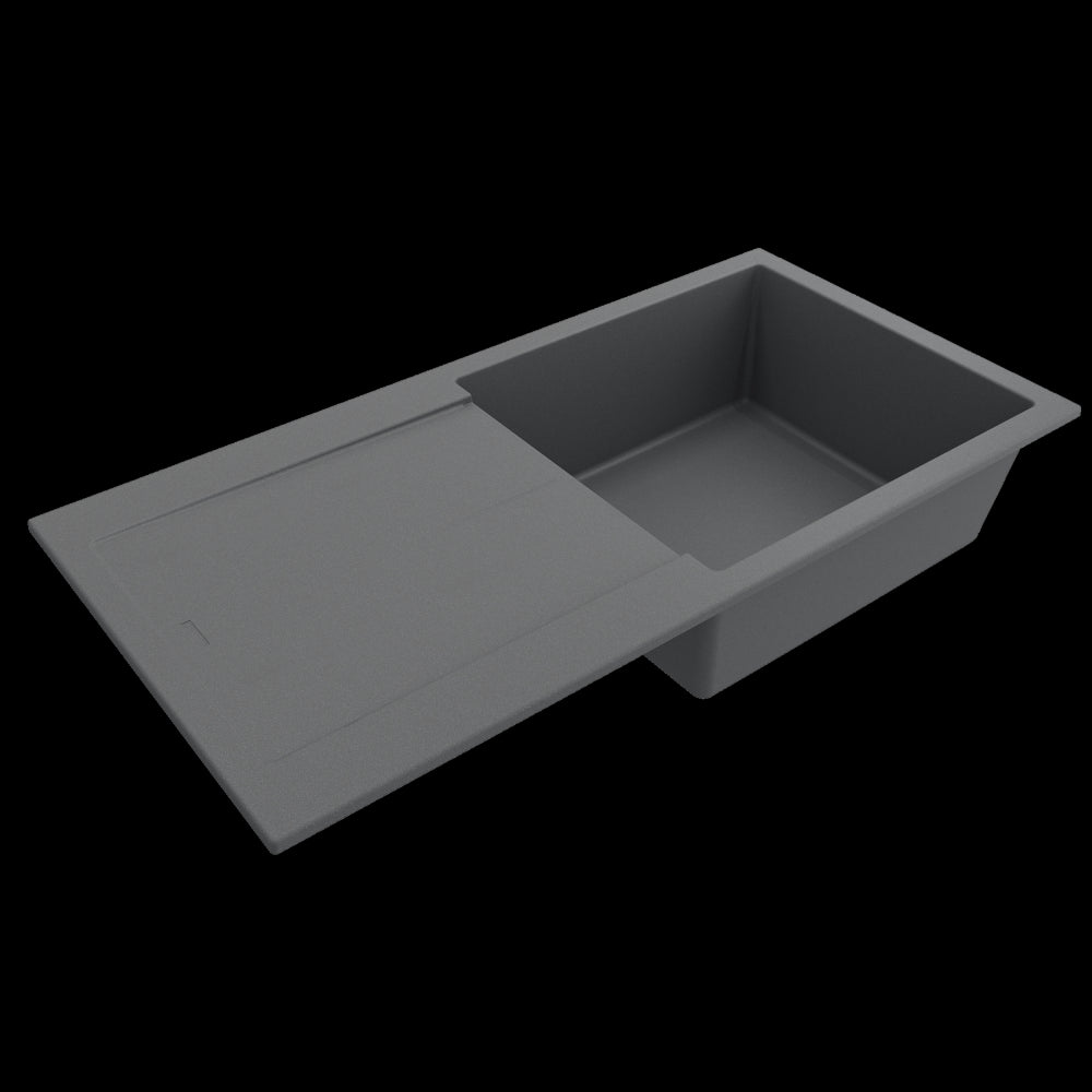 Dual-Mount 20 in. Single Bowl Granite Composite Kitchen Sink with Drain Board, Concrete Gray