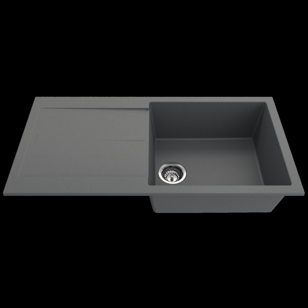 Dual-Mount 20 in. Single Bowl Granite Composite Kitchen Sink with Drain Board, Concrete Gray