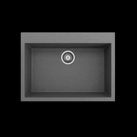 Dual-Mount 27 in. Single Bowl Granite Composite Kitchen Sink in Concrete Gray